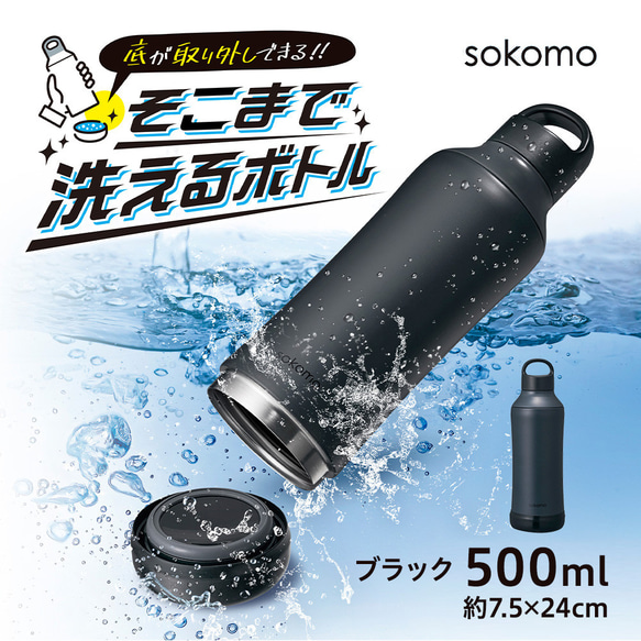 ゴルフ柄彫刻 ゴルフの記念品に  名入れ　sokomo そこまで洗えるボトル 500ml  人気のブラック　送料無料 5枚目の画像