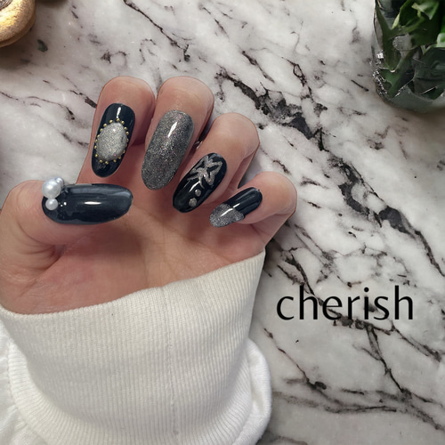 17.黒ネイル 大人ネイル マグネットネイル シンプルネイル ネイル