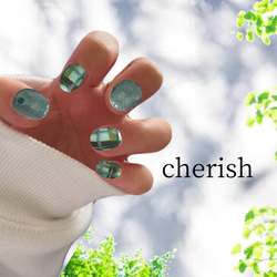 20.緑ネイル シンプルネイル チェックネイル マグネットネイル 4枚目の画像