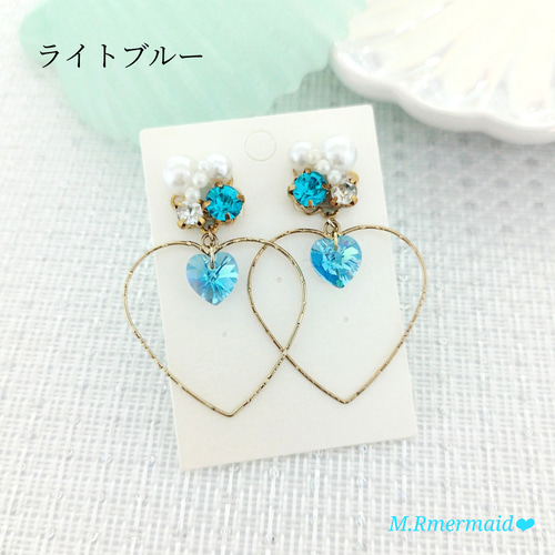 ⭐ 揺れるスワロハート♡·̩͙* ライトブルーのハートフープピアス