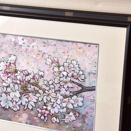 花吹雪】不透明水彩原画 F5サイズ 一点物 額付き 豪華プレゼント