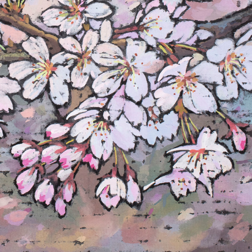 花吹雪】不透明水彩原画 F5サイズ 一点物 額付き 豪華プレゼント