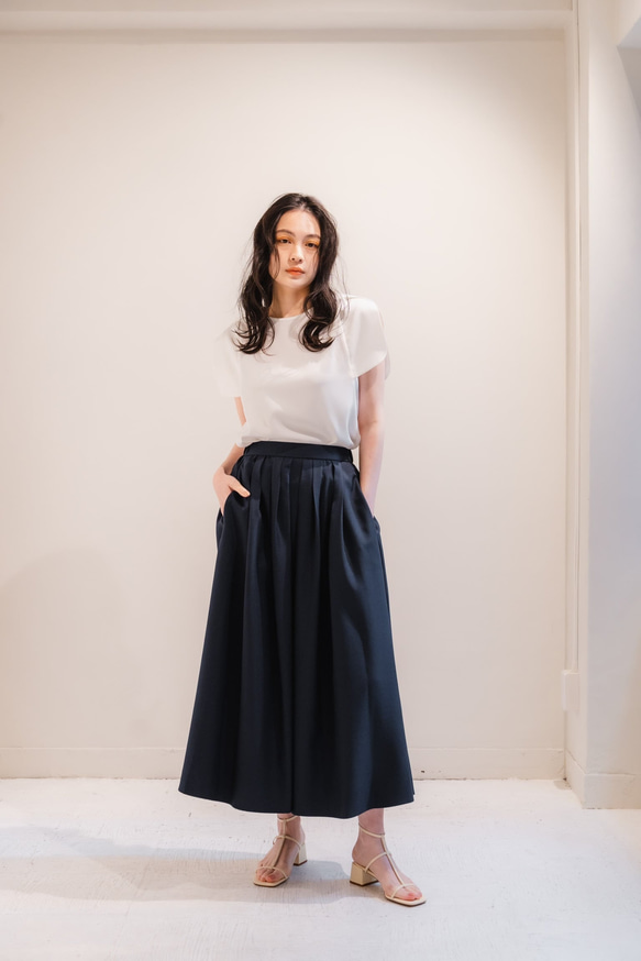 Sarasara skirt　ネイビー　sai　日本製　ストレスフリー　体型カバー　スカート　フリーサイズ　即納 10枚目の画像