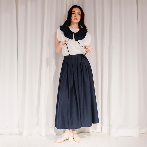 Sarasara skirt　ネイビー　sai　日本製　ストレスフリー　体型カバー　スカート　フリーサイズ　即納 1枚目の画像