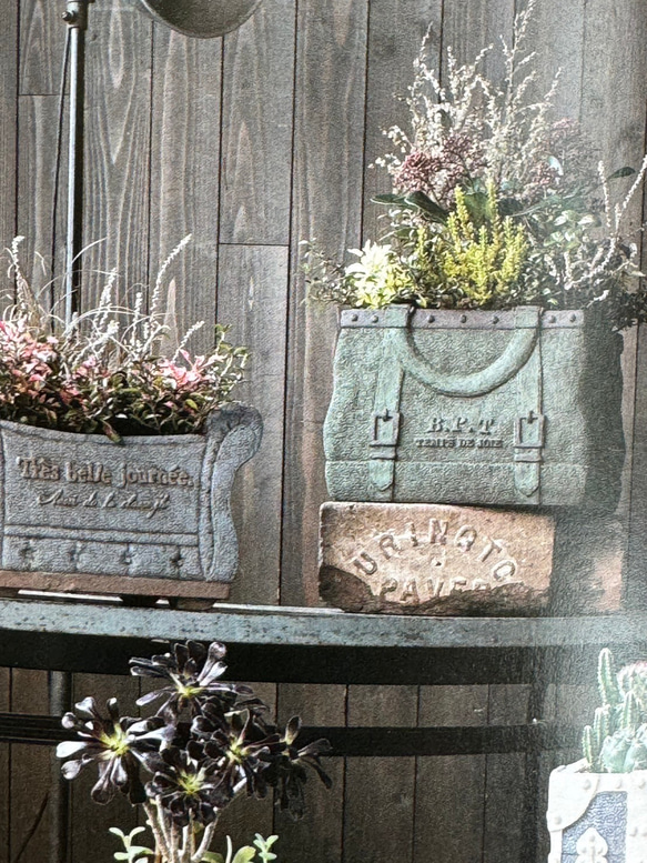 《可愛いバッグ型陶器鉢 》ヴィンテージレザーバゲージ 観葉植物 お花の寄せ植え ガーデニング アンティーク 595 2枚目の画像
