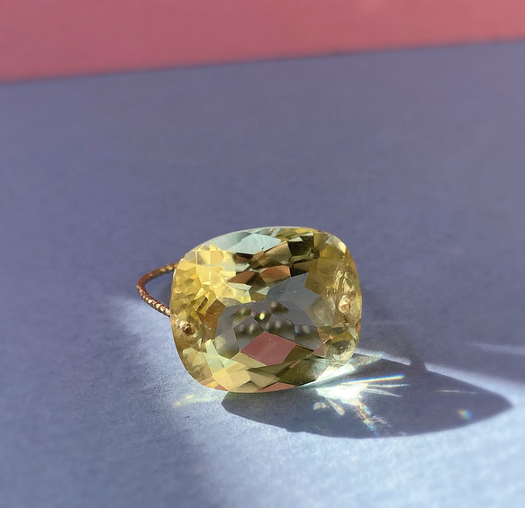 Prana candy gem ✴︎大粒レモンクォーツ✴︎宝石ルースのk14gfリング 2枚目の画像