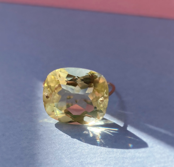 Prana candy gem ✴︎大粒レモンクォーツ✴︎宝石ルースのk14gfリング 1枚目の画像