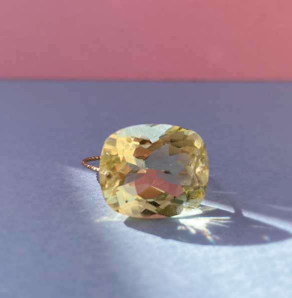 Prana candy gem ✴︎大粒レモンクォーツ✴︎宝石ルースのk14gfリング 4枚目の画像