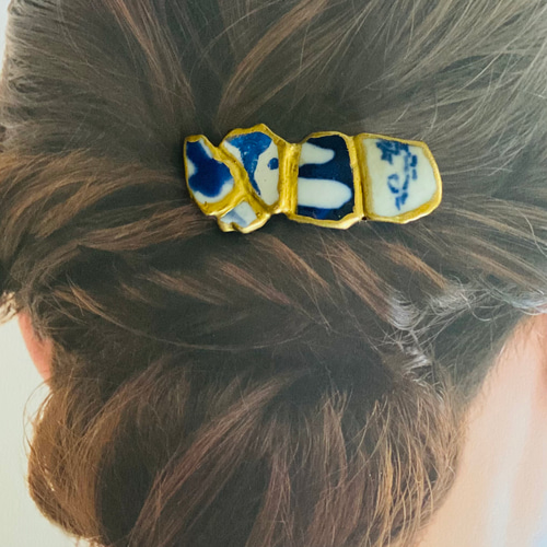 真夜中の海 金継ぎヘアクリップ小 海 能登 能登半島 シー陶器 
