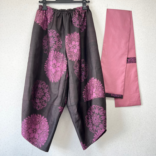 時代大島＊花紋サルエルパンツ＋ストール＊裏地付き＊着物