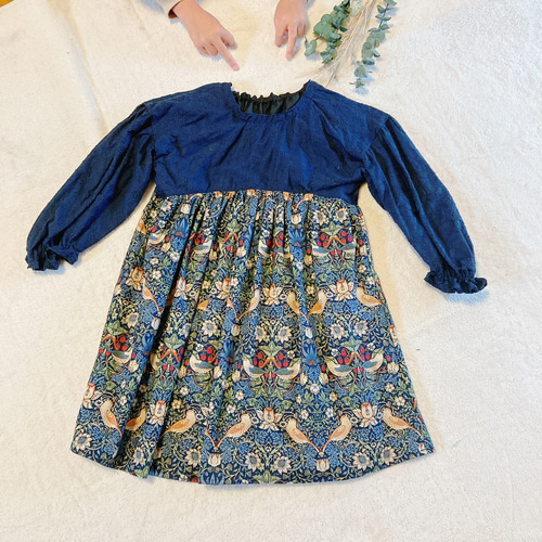 120size】ウィリアムモリス×刺繍ローン ぽわん袖ワンピース