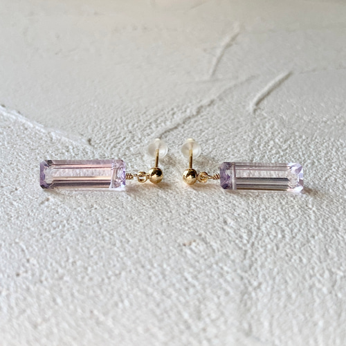 ○14kgfピンクアメジストレクタングル・ピアスorイヤリング ピアス
