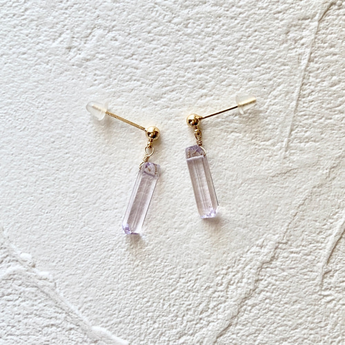 ○14kgfピンクアメジストレクタングル・ピアスorイヤリング ピアス