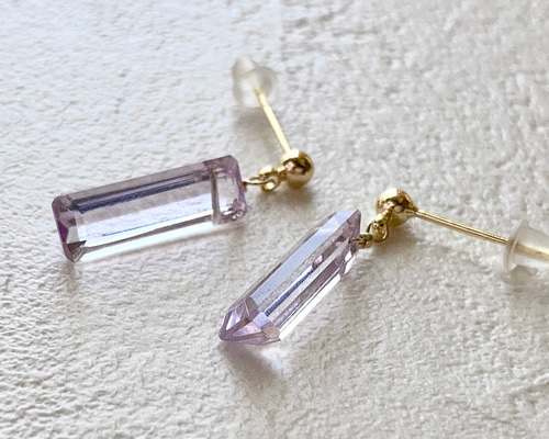 14kgfクレマチスピンクアメジストピアス/イヤリング ○14kgfピンクアメジストレクタングル・ピアスorイヤリング ピアス