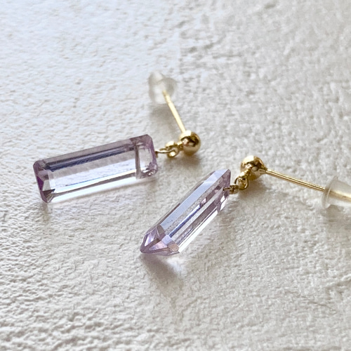 ○14kgfピンクアメジストレクタングル・ピアスorイヤリング ピアス