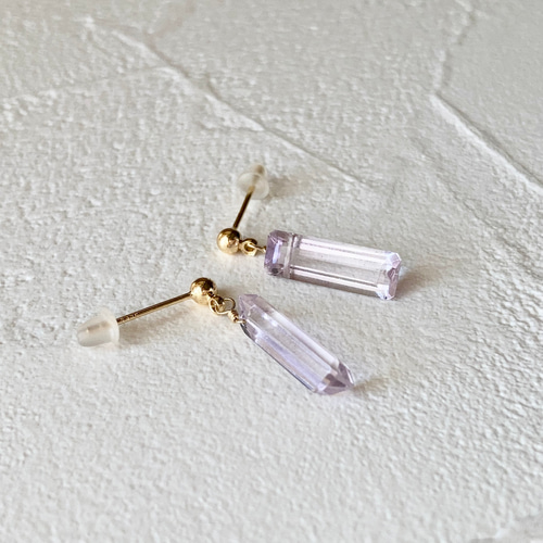 ○14kgfピンクアメジストレクタングル・ピアスorイヤリング ピアス