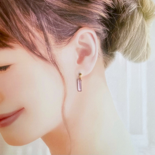 ○14kgfピンクアメジストレクタングル・ピアスorイヤリング ピアス