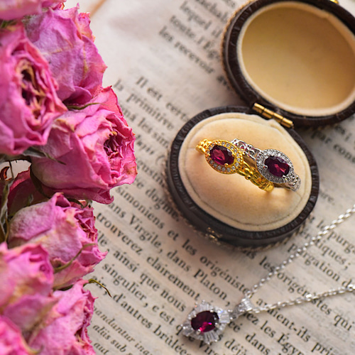 ガーネット 付き クラスター カルサイト 上品な赤｜ロードライトガーネット【SV925｜リング】 指輪・リング