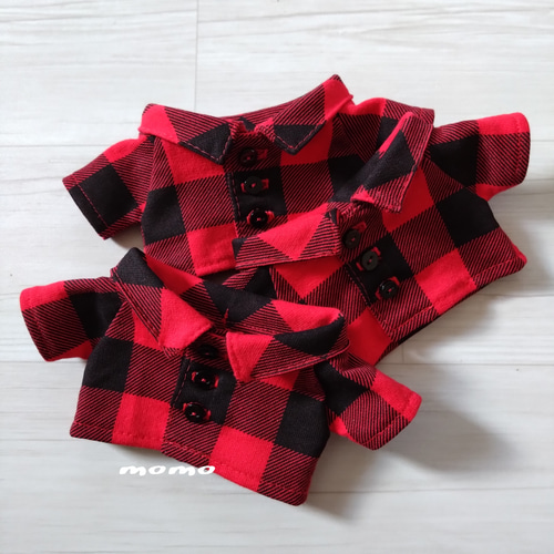 20cmぬいぐるみ用チェック柄デザインシャツ 20cmぬいぐるみ用 タータンチェックシャツ緑＊赤黄ライン入り