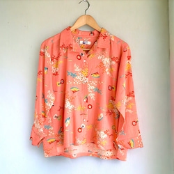 オープンカラー　シャツ【送料込み】着物リメイク　ピンク 1枚目の画像
