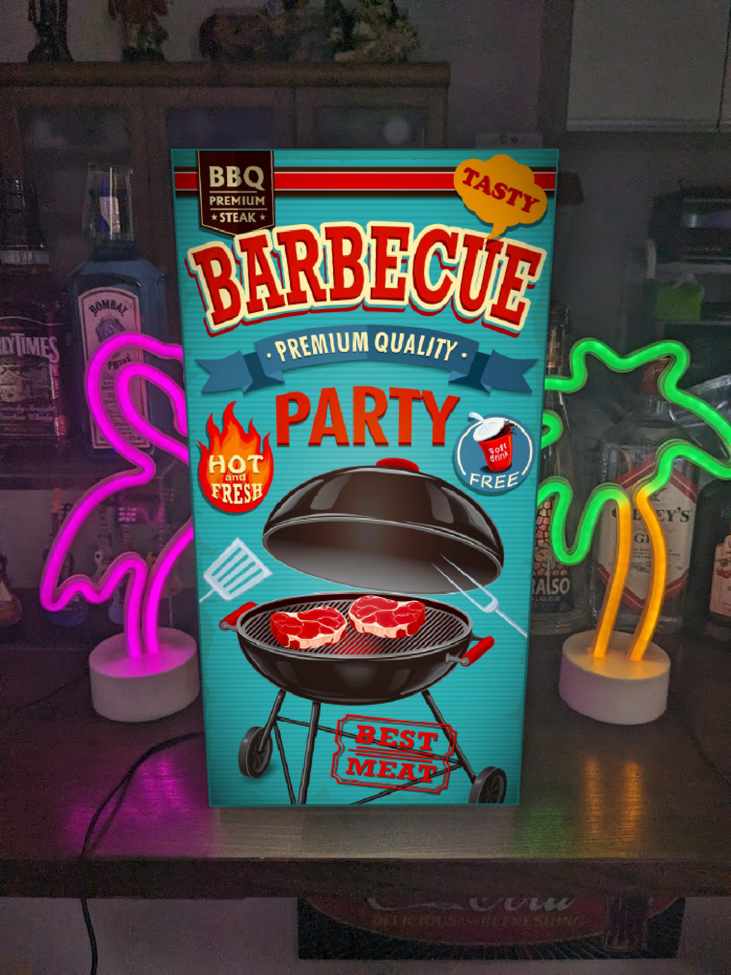 BBQ バーベキュー 焼肉 アウトドア キャンプ 店舗 自宅 ガレージ ランプ 看板 置物 アメリカン雑貨 ライトBOX