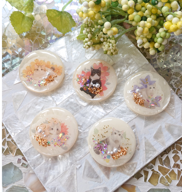 猫のカボション☆6個 z54 オレンジ/ネコ/動物/ボタン/カボション 猫の