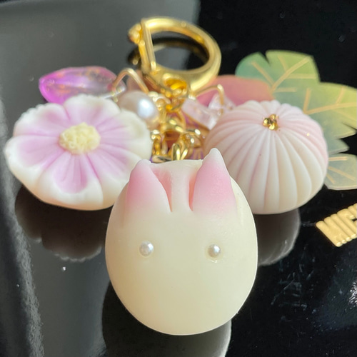 うさぎ 練り切り 和菓子 キーホルダー コスモス 食品サンプル フェイク 