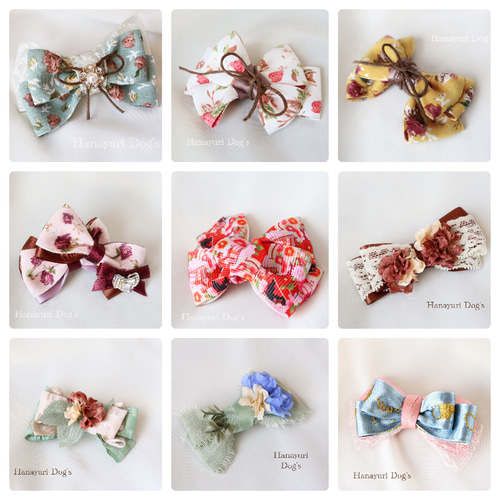 白麻とお花 犬リボン キッズリボン ヘアアクセサリー ペット服