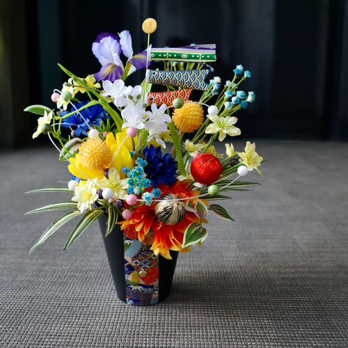 花菖蒲と鯉のぼりのこどもの日アレンジメント 端午の節句 置物 造花