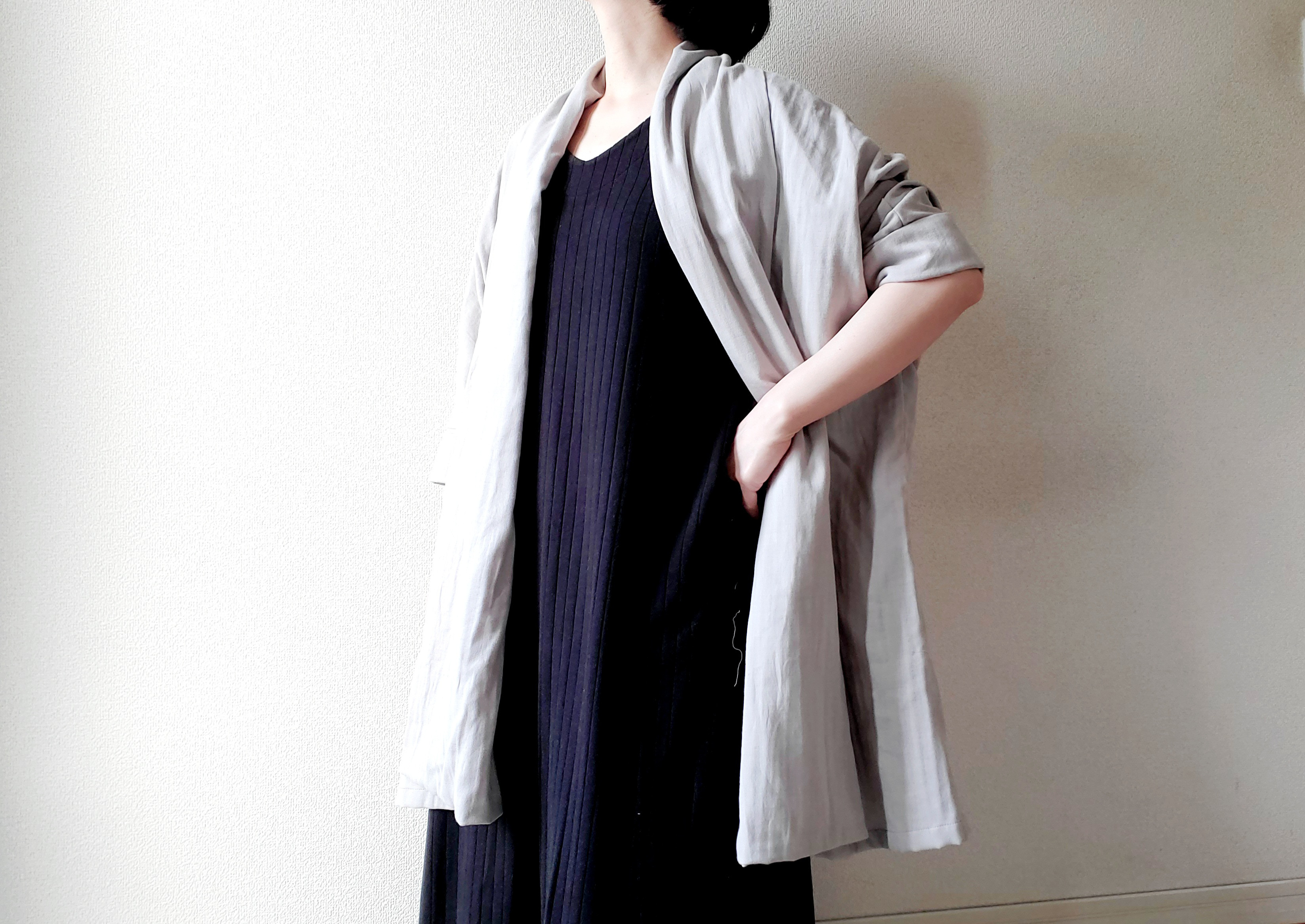 【全14色】ふわりと軽い着心地❤️　 ダブルガーゼのロングカーディガン　さりげなく大人の気品を纏う　絹鼠