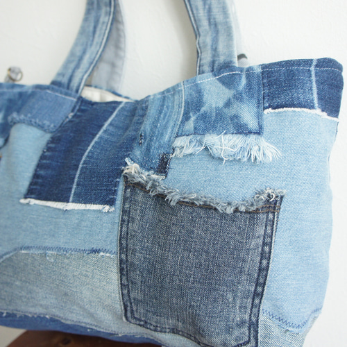 tt–38 パッチワークデニムトートバッグ トートバッグ C d c『デニット