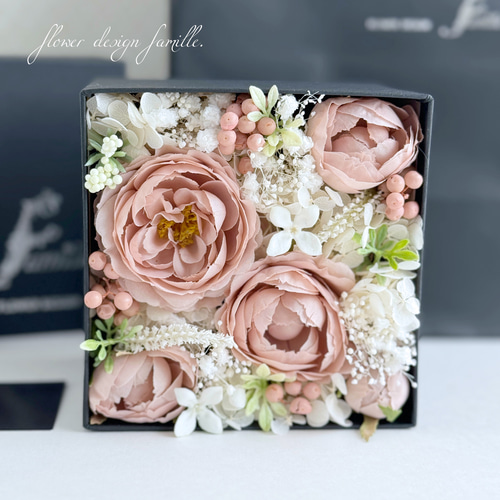 上品アンティークピンク♡カップローズのフラワーボックス[Mサイズ  