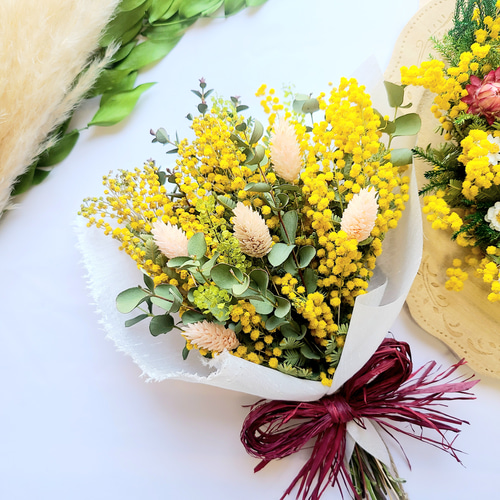 2set! 母の日ギフト 09 ミモザのナチュラルリース&ブーケスワッグ