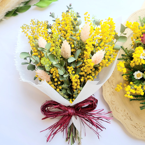 2set! 母の日ギフト 09 ミモザのナチュラルリース&ブーケスワッグ