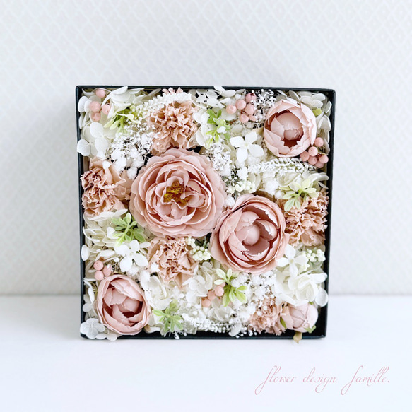 上品アンティークピンク♡カップローズのフラワーボックス[Lサイズ  