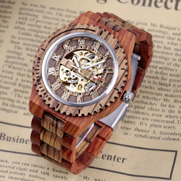腕時計 木製時計 仕事用時計 オシャレ ビジネスレッドウッドメンズウォッチ ビジネスレッドウッドウォッチ a-320 1枚目の画像