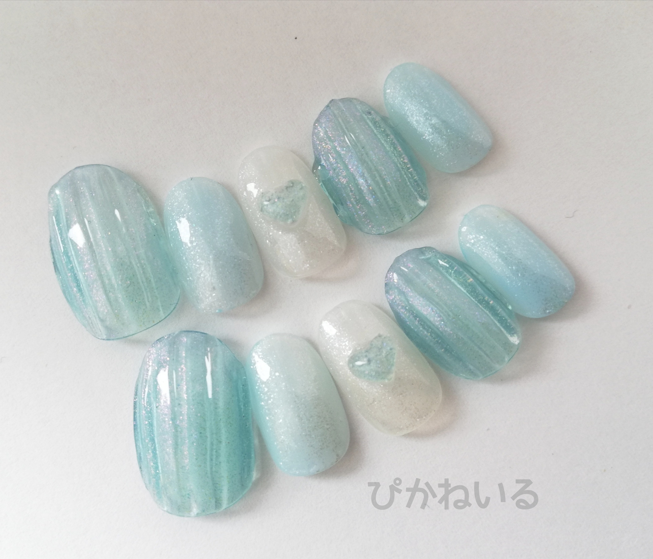 シーブルー,オーロララメ,バカラ,初夏ネイル ネイルチップ（つけ