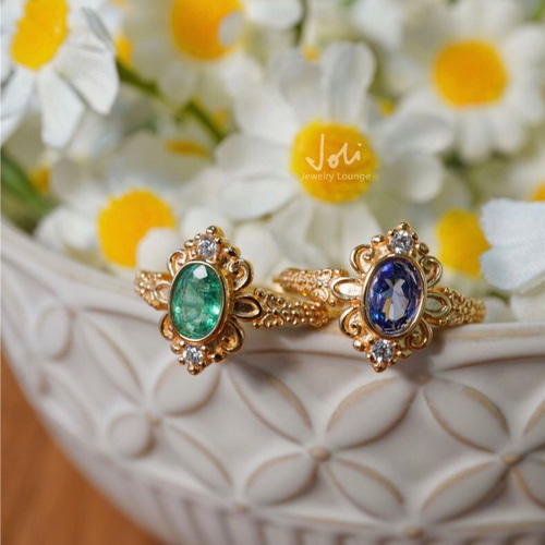 牡丹】天然エメラルド フラワー キラキラ レトロ ゴージャス 指輪 花