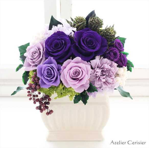 プリザーブドフラワー＜クラリス＞パープル ローズ バラ【古希 喜寿