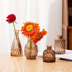 花瓶個10個セット ブラウン 茶色の花瓶 ヴィンテージクリアガラスの花瓶 ホームテーブルの装飾 小さな花瓶 a-331 2枚目の画像