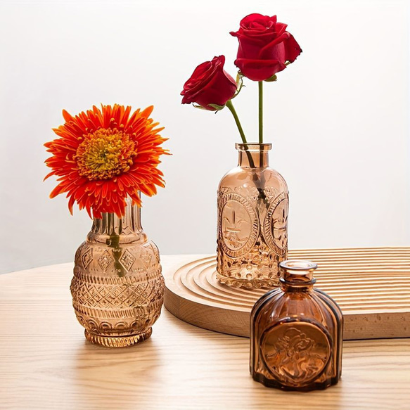 花瓶個10個セット ブラウン 茶色の花瓶 ヴィンテージクリアガラスの花瓶 ホームテーブルの装飾 小さな花瓶 a-331 9枚目の画像