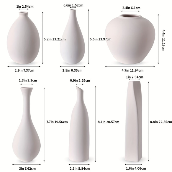 白いセラミック花瓶6個セット モダン シンプルな花瓶 小さな花瓶  ペイントができる花瓶 a-335 3枚目の画像