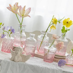 花瓶個10個セット ピンクの花瓶 ヴィンテージクリアガラスの花瓶 ホームテーブルの装飾 小さな花瓶 a-336 7枚目の画像