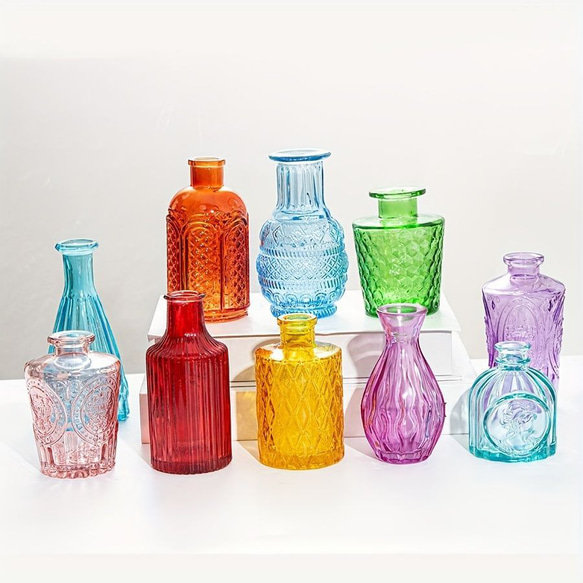 花瓶10個セット カラフルな花瓶 小さな花瓶 ヴィンテージな花瓶 ラスティックウェディングデコレーション a-340 3枚目の画像