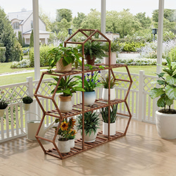 六角形植物スタンド 屋内 木製 屋外 植物用棚9個 鉢植えはしご 植物ホルダー 変形可能な植木鉢スタンド a-361 3枚目の画像