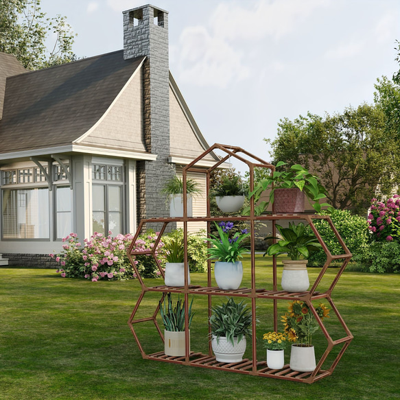 六角形植物スタンド 屋内 木製 屋外 植物用棚9個 鉢植えはしご 植物ホルダー 変形可能な植木鉢スタンド a-361 7枚目の画像