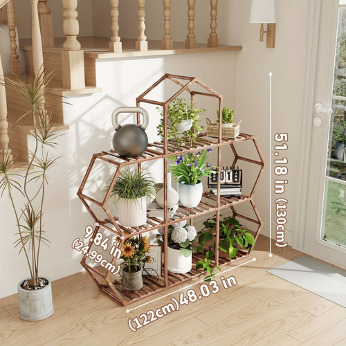六角形植物スタンド 屋内 木製 屋外 植物用棚9個 鉢植えはしご