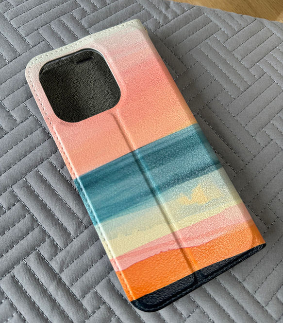 【ベルトなし手帳型】PINK SAND BEACH iPhone スマホケース  水彩 グラデーション  ピンクサンド　 3枚目の画像