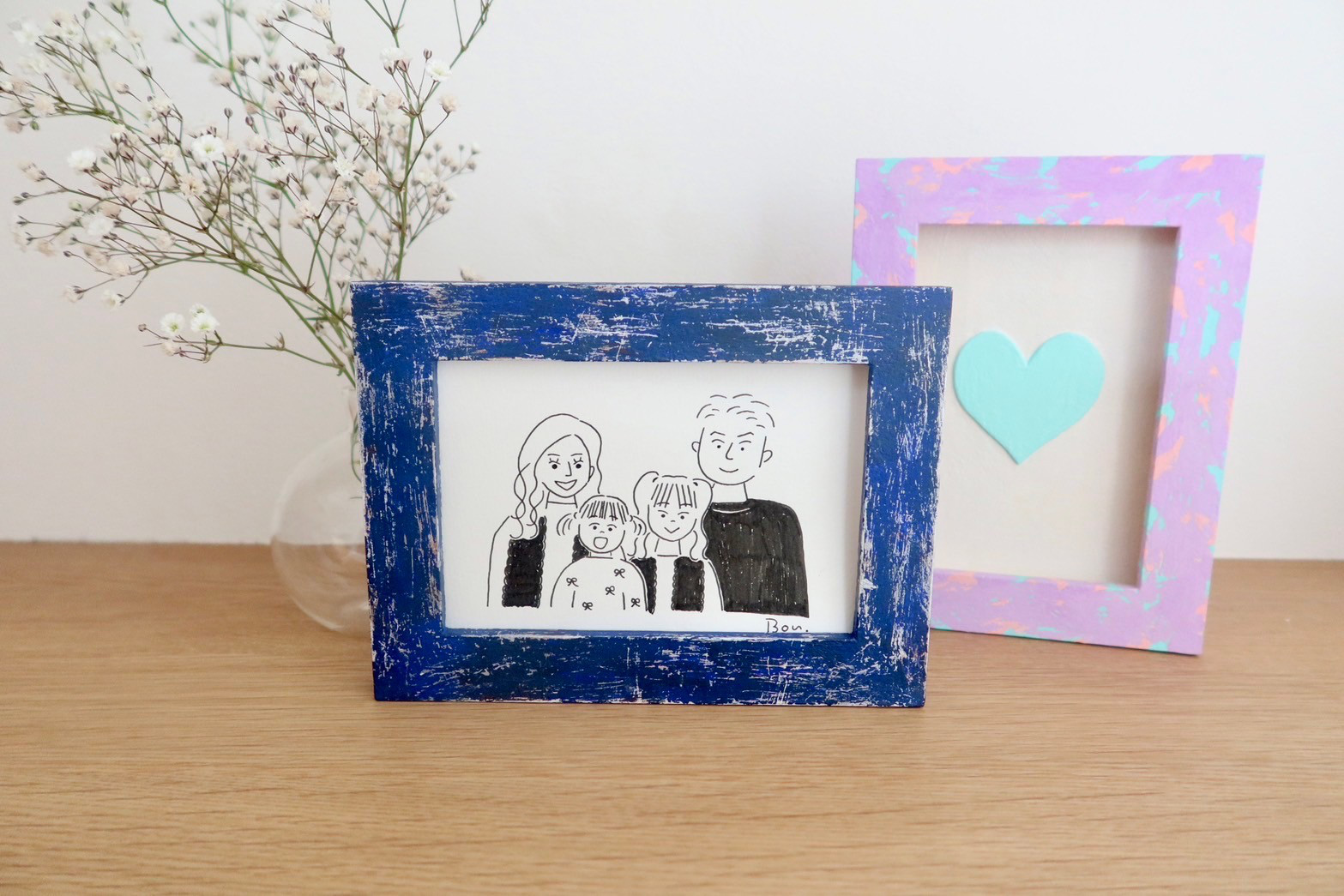 20枚収納できるアートフレーム(ネイビー×♡たち)