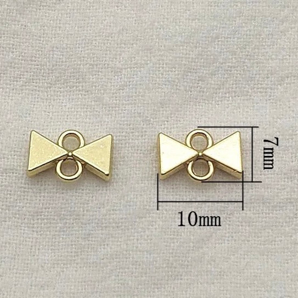 ダブルカン付き【2pcs】リボンチャーム　ゴールド　約10×7mm  小　 パーツ  036 2枚目の画像